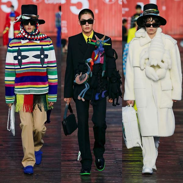Na foto 3 modelos desfilando no Desfile Louis Vuitton em Shanghai